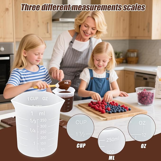 Juome 6PCS Silicone Measuring Cups for Melting Chocolate - Silicone Chocolate Melting Cup Set with 100/250/350ml Capacity, Dishwasher Safe, Baking Supplies Accessories for DIY Chocolate Molds