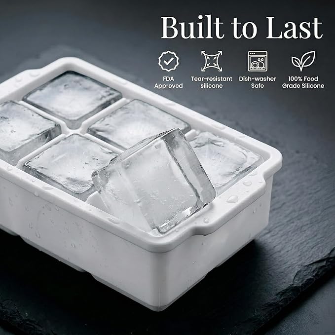 KitchFort® Large Silicone Ice Cube Tray (3-Pack) - 2" Big Ice Mold with Lid | Easy Release, Cocktail, Whiskey Ice Cubes Mold - Food Grade - Ice Cube Trays for Freezer - Stackable Silicone Ice Tray