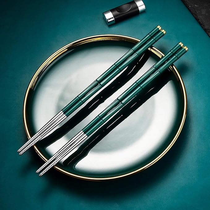 5 Pairs Reusable Metal Chopsticks Dishwasher Safe,Japanese Korean Creative Chop Sticks Pack Chopstick, Non-Slip, 9.5 h Gift Set