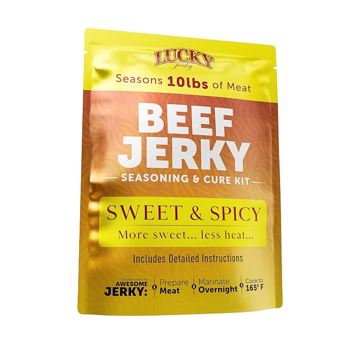 Lucky Jerky Sweet & Spicy DIY Beef Jerky Seasoning and Cure Kit, 6 Oz | Make Your Own Sweet & Spicy Beef Jerky at Home, Brown Sugar and Red Pepper Heat, Seasons 10 lbs of Meat