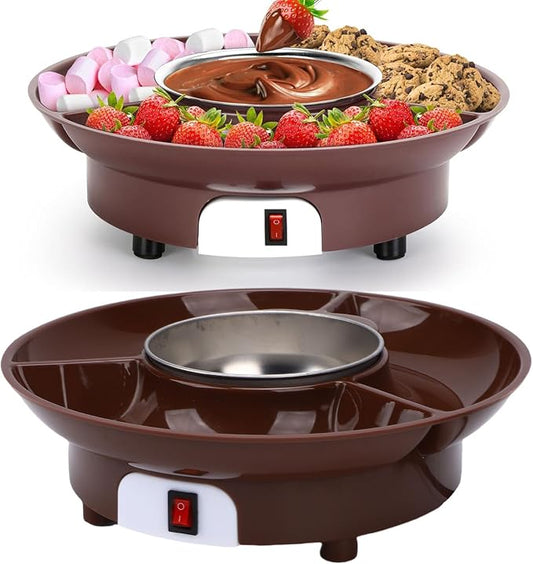 Electric Chocolate Fondue Pot, Food Grade Stainless Steel Melting Bowl with 3 Section Detachable Tray, for Chocolate Sauce Party Wedding Family Reunion (US Plug 110V)