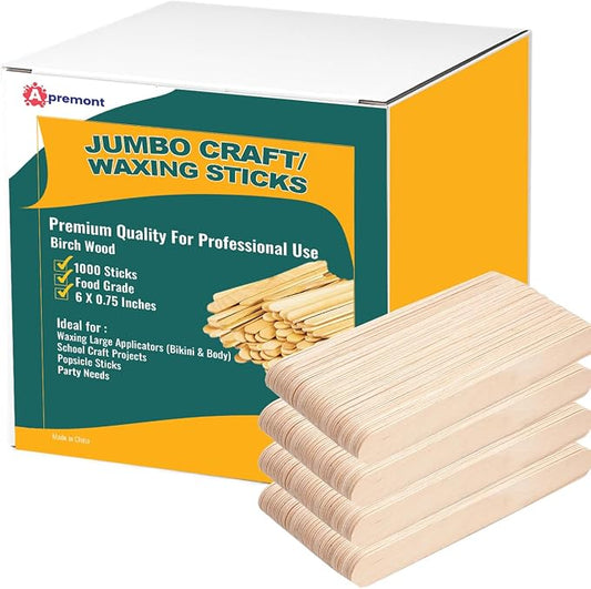 Apremont 1000 Pieces Large Jumbo Wooden Craft Sticks (6" x 3/4"), Premium Natural Organic Wood for Waxing, Craft Project, Tongue Depressor, Popsicle, Ice Cream Stick,Woodcraft, Paint Stirrer and Art