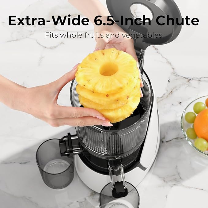 EanOruus Juicer Machines, 3-in-1 Cold Press Juicer, Bright White | Makes Juice, Nut Milk & Sorbet, 6.5" Extra Large Chute, 100oz Large Capacity, AC Motor