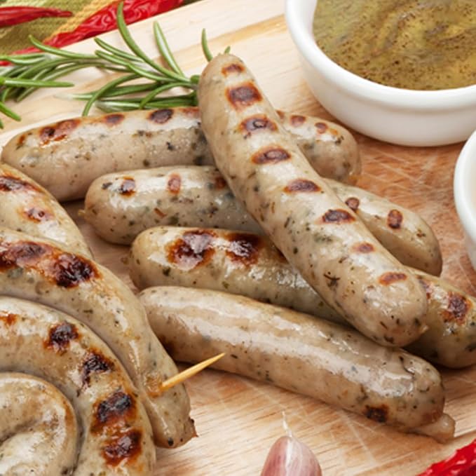 Hi Mountain SPCIY BEER BRATWURST Kit | Makes up to 24 lbs | Complete bratwurst seasoning kit with cure, natural hog casings & directions. Perfect for pork, beef, venison, deer, & elk