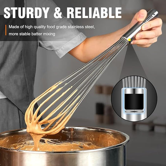 Walfos Whisk,14in Large Whisks, Heavy Duty Stainless Steel Wire Whisk for Blending, Whisking, Beating Suitable for stirring and mixing containers such as deep pots or big bowl at home or store.