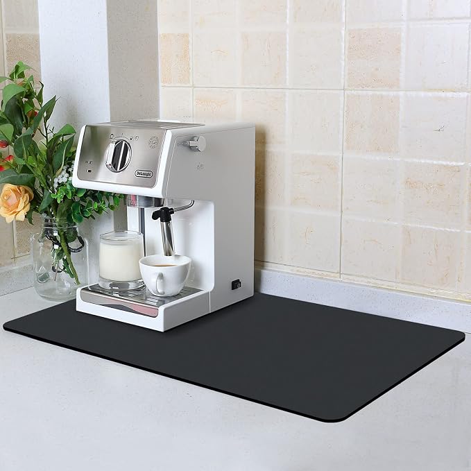 ZLR Large Coffee Bar Mat for Coffee Station, 16"x24" XL, Black | Oversized Counter Protector, Absorbent Dish Drying Mat, Fits Espresso, Grinder, Frother & Cup Display, Hides Stains