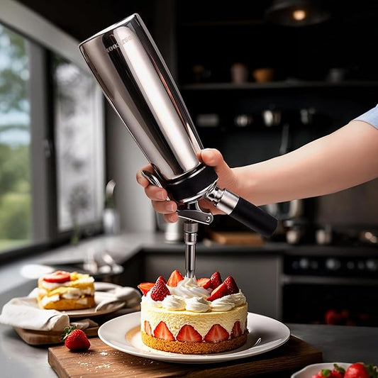 OSJCOOK Whipped Cream Dispenser Stainless Steel Cream Whipper Mirror Finish,500 mL/1 Pint Professional Cream Maker,5 Various Stainless Decorating Nozzles,1 Cleaning Brush,N2O Chargers NOT included