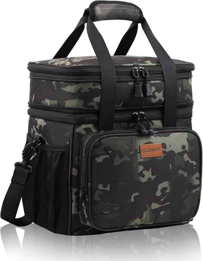 GLENKEY Expandable Lunch Box Cooler Bag - Insulated Soft Lunch Bag for Men Women - Large Lunchbox for Adults Work Camping Outdoor Travel Black Camo 22L