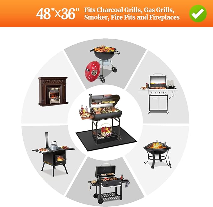 48 ×36 inches Under Grill Mat Fit Blackstone 17in & 22in Griddle with Stand /Griddle Mat for Blackstone, Fireproof Fire Pit Mat Fireplace Mat Grill Pad BBQ Mat Grill Mat for Deck Patio Outdoor Grills