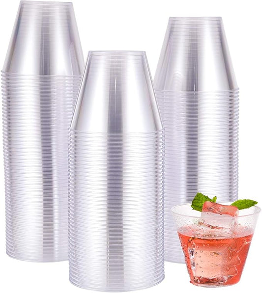 JOLLY CHEF 9 oz Clear Disposable Plastic Cups, 100 Pack Clear Plastic Cups Tumblers, Heavy-duty Party Glasses, Disposable Cups for Thanksgiving, Halloween, Christmas Party