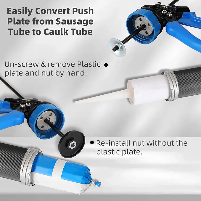PRO Sausage Caulk Gun Kit Heavy Duty Silicone Sausage Gun Thrust Ratio 25:1 No-drip Rotating 600ml/20 oz Aluminum Tube Barrel and Caulking Tools,Sealant Grout Scraper For Kitchen Bathroom Sink Joint