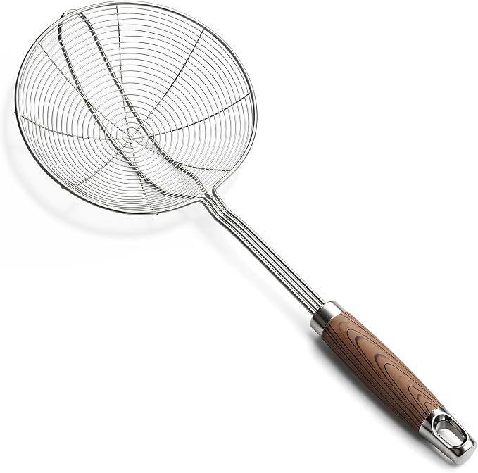 IQCWOOD Spider Strainer Skimmer Spoon Stainless Steel, 6.3" | Stainless Steel Fryer Scoop for Deep Frying, Pasta and Vegetable, Kitchen Utensil Wire Strainer Ladle Dishwasher Safe
