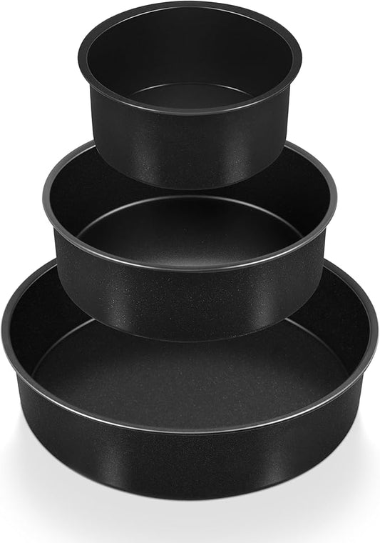 P&P CHEF 4/6/ 8 Inch Cake Pan Set of 3, Non-Stick Round Cake Pans Tins for Tier Smash Cakes, Baking Pans Set & Essential Bakeware, Stainless Steel Core & Leak-Proof