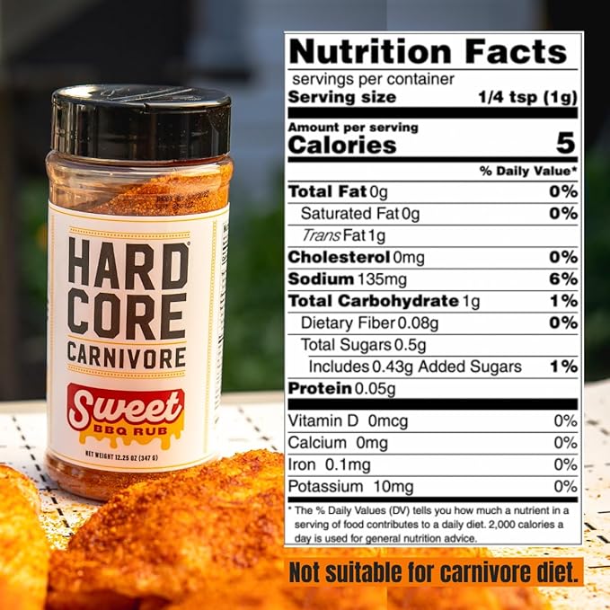 Hardcore Carnivore Sweet BBQ Rub for Pork, Ribs & Chicken, 12.25oz | Sweet and Savory BBQ Rub Perfect for Ribs, Pulled Pork and Chicken. MSG-Free & Gluten Free