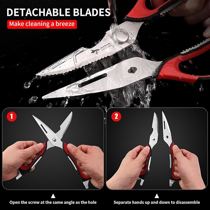 MAD SHARK Kitchen Scissors All Purpose Kitchen Shears Come Apart | Stainless Steel Utility Scissors with Comfort Grip,Heavy Duty Poultry Shears for Chicken,Meat,Fish,Dishwash Safe (RED)