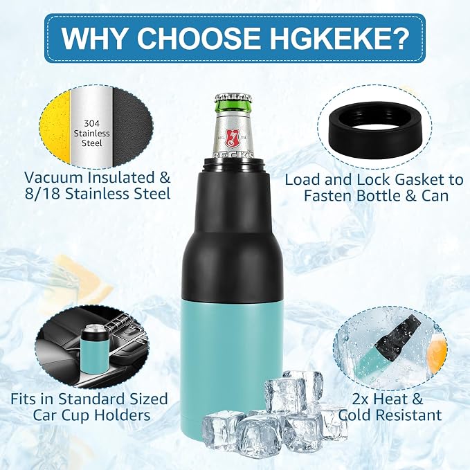 12oz Frosty Can Cooler Double Walled Stainless Steel Bottle Holder | Mint Green Beer Bottle Insulator Slim Can Cooler with Beer Opener Vacuum Insulated Ice Cold Clear Water Home Goods