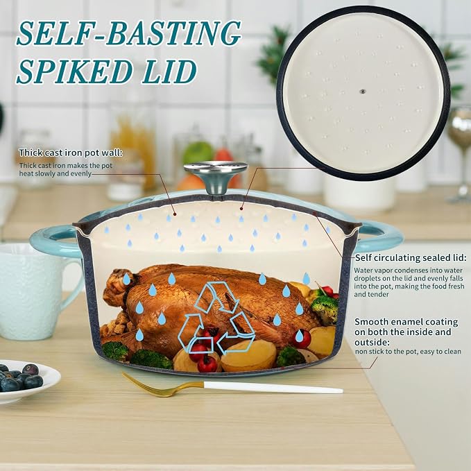 Enameled Cast Iron Dutch Oven with Lid, 6QT Heavy-Duty & Non-Stick Cookware Pot for Braising, Stews, Roasting, Bread Baking - Oven & Stovetop Safe