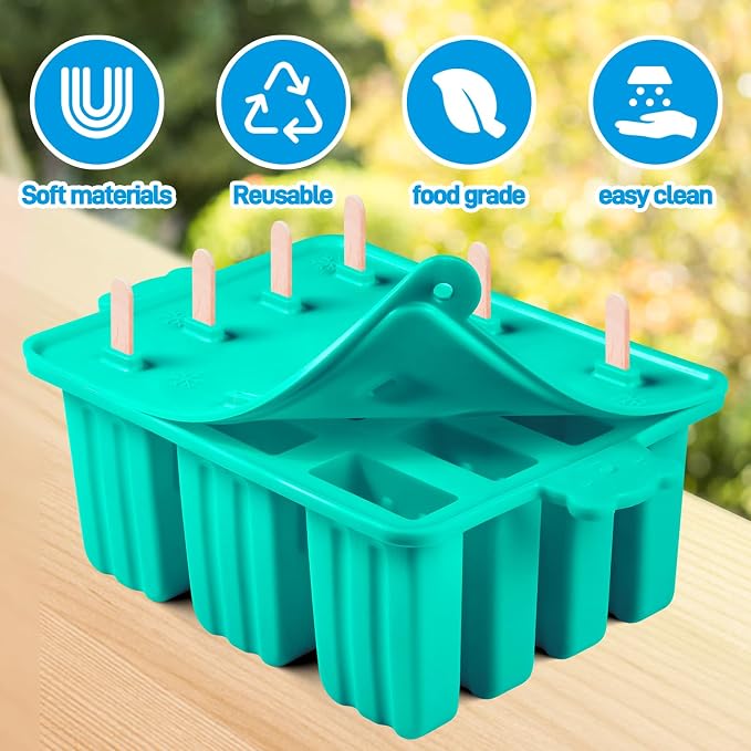 Popsicles Molds Silicone, Bpa-free ice Pop Mold Food Grade Popsicle Maker With 50 Popsicle Sticks 50 Popsicle Bag For Kids Easy Cleanup (Blue, 12 Cavities)