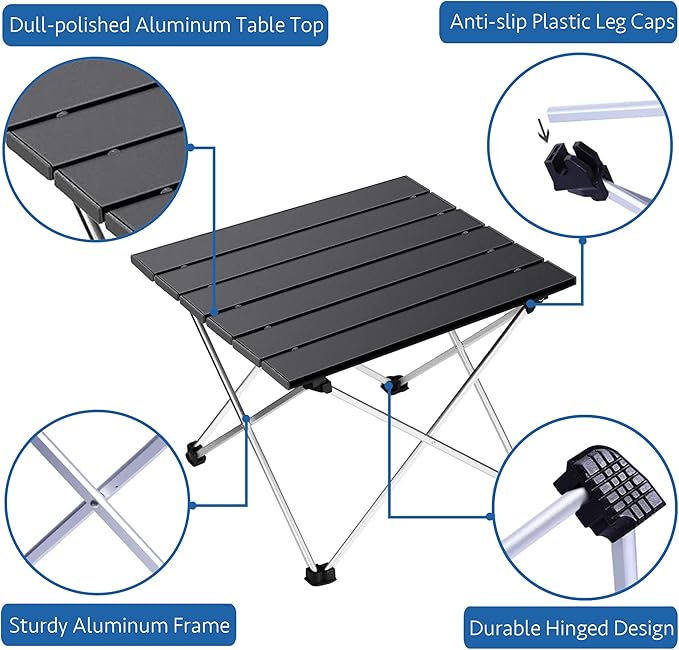 Grope Portable Camping Table,Aluminum Folding Beach Table (Black-L) | Portable & Easy to Carry, With Carry Bag for Camping, Prefect for Outdoor, Picnic, BBQ, Cooking, Festival, Beach, Home Use