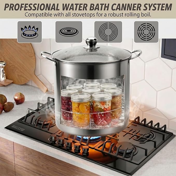 Canning Supplies Kits with 21.5 Qt Canning Pot, 7pcs Mason Jars, Tongs, Stainless Steel Jar Rack, Funnel, Lid Lifter Water Bath Canner Tool Set