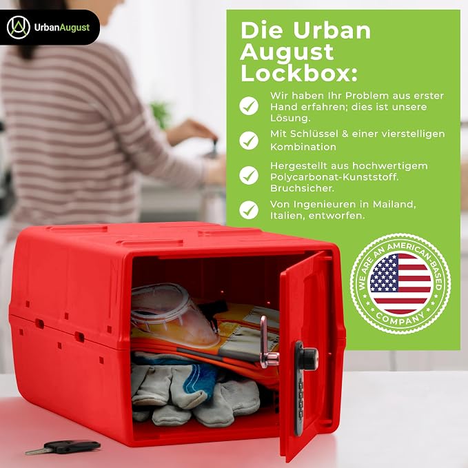 Dual Combination & Keyed Lockbox - Lockable Box for Everyday Use - Multi-Purpose lock for Home & Office Safety - Made of Industrial-Grade Plastic - One Size (Medical Red)
