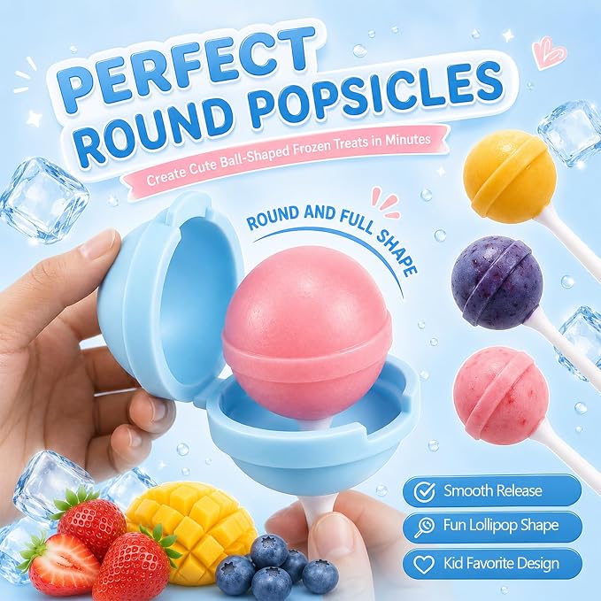 (8Pcs) Silicone Ice Pop Molds Lollipop Popsicle Maker Reusable BPA-Free Ice Cream Molds with Sticks DIY Homemade Frozen Treat Molds for Kids Summer Parties