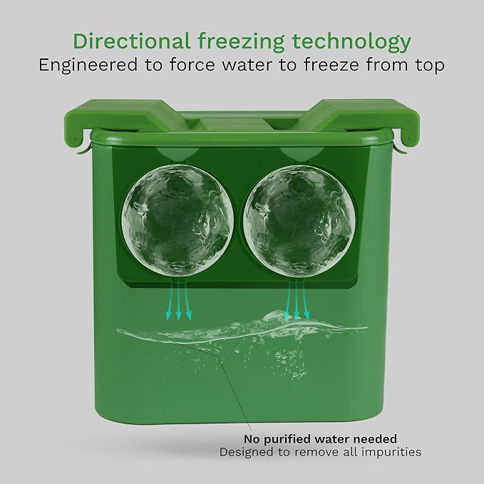The Mixologer Antarctic Clear Ice Maker Sphere & Cube – Clear Ice Balls for Whiskey & Cocktails – Cocktail Sphere Ice Molds – No Distilled Water Needed – 2 Mold Set with Lid