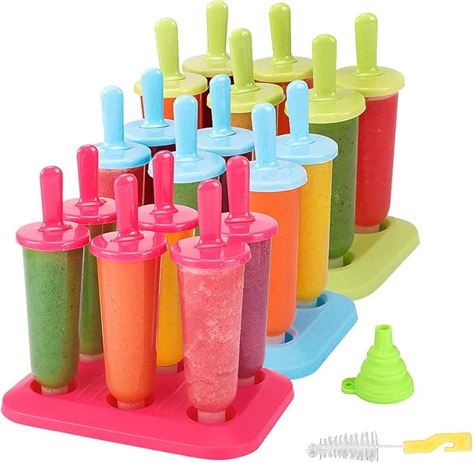 Popsicle Molds 3 Sets Ice Pop Molds Ice Pop Maker with Funnel and Brush, 3 Colors, Reusable Easy Release Ice Pop Maker, Popsicle Mould Frozen Ice Popsicle Maker