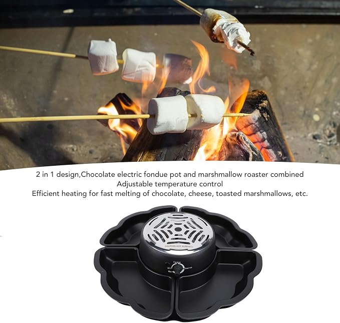 SIXRUN 2 in 1 Electric Smores Maker, Stainless Steel Chocolate Fondue Kit Roaster with Detachable Serving Trays, for Party Movie Game Night