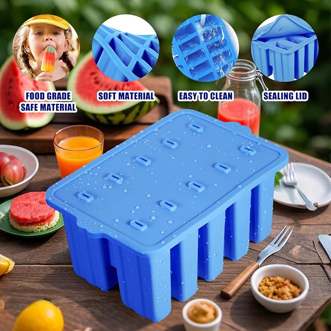 Silicone Popsicles Molds, Food Grade Popsicle Molds for Kids, Homemade Popsicle Mold, BPA Free Ice Cream Mold, lce Pop Molds Maker-with Popsicle Sticks, Popsicle Bags, Funnel (Blue)