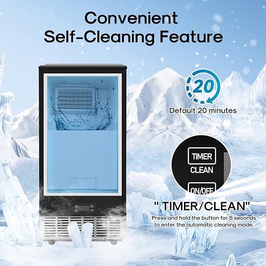 ICEPURE 15" Under Counter Ice Maker with Drain Pump, 90lbs/24H, Self-Cleaning, Smart Reminder, 24H Timer, ETL FCC, Built-in or Freestanding for Residential and Commercial, Stainless Steel
