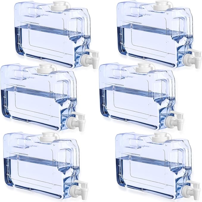 Funnymoom 6 Pcs Drink Water Dispenser for Fridge 1.1 Gallon Beverage Dispenser with Spigot Plastic Reusable Refrigerator Water Dispensers Waters Jug Container for Party Outdoors Camping Hiking Home