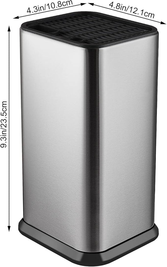 Universal Knife Block Without Knives,Modern Knife Holder for Kitchen Counter,Stainless Steel Knife Organizer with Scissors Slot & Sharpening Rod,Space Saver Rectangular Blocks & Storage - (Silver)