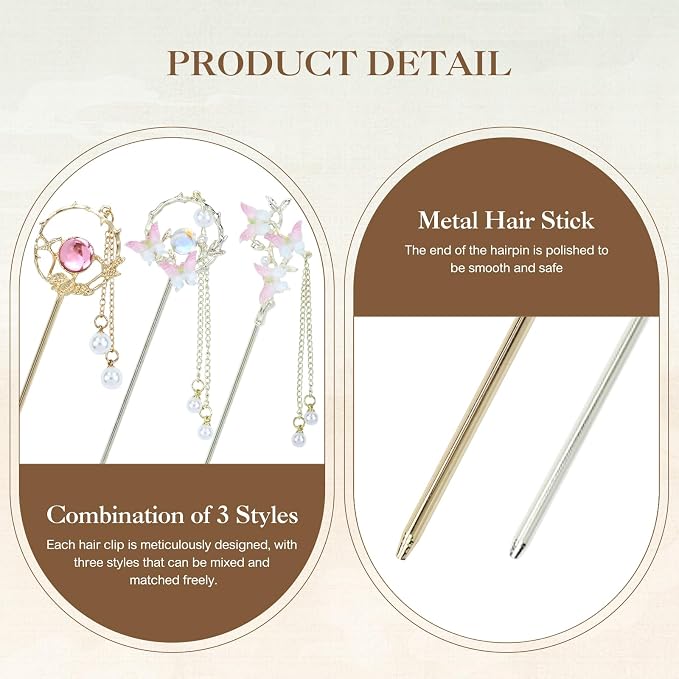 inSowni 8 Pieces Retro Asian Chinese Traditional Hanfu Butterfly Flower Metal Hair Sticks with Pearl Pendants Long Hair Pins Forks Chopsticks Bun Updo Holders for Women Girls