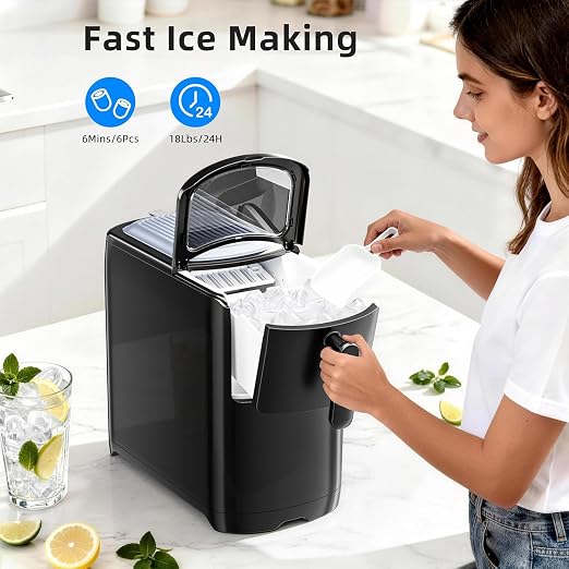 Antarctic Star Portable Ice Maker Countertop, 18Lbs/24H Self-Cleaning Ice Machine with One-Touch Operation & Ice Scoop Included, for Home Kitchen Office, Black