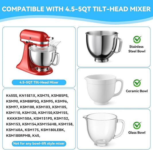 Pouring Shield for Kitchenaid Mixer, Kitchenaid Splash Guard for Tilt-Head Stand Mixers 4.5-5 Quart, Kitchenaid Pouring Shield Fits for Kitchenaid Stainless Steel, Glass, Ceramic Bowls