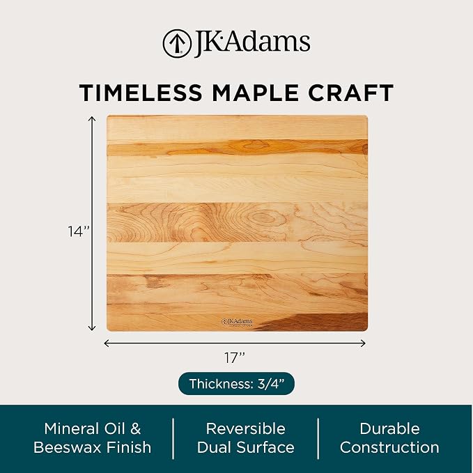 J.K. Adams 17"x14" Wooden Kitchen Cutting Board, Rectangular Chopping Block | Reversible Maple Cutting Board with 17" x 14" Surface Protects Knife Edges During Everyday Food Preparation