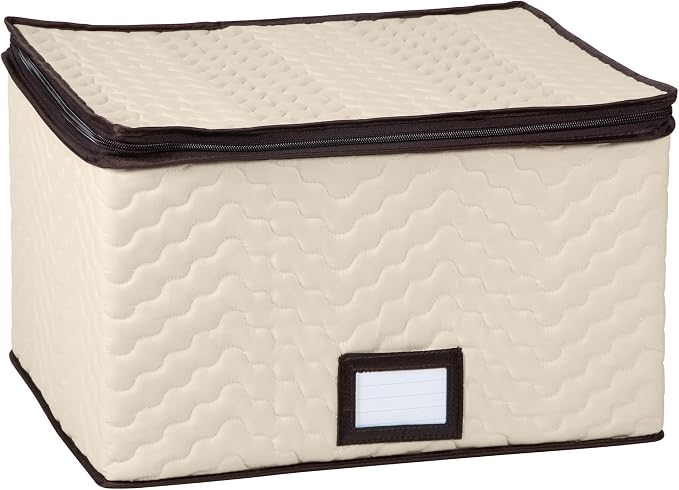 Wine Glass Storage Box with Dividers, Holds 12 Glasses up to 3.75" Wide | Stemware Storage Case, Protects Fine China, Durable Quilted Microfiber, Carry Handles, Ideal for White Wine