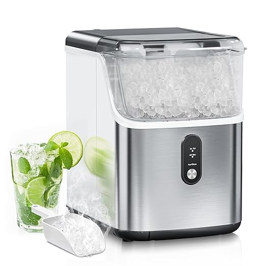 33 LBS Per Day Portable Countertop Ice Maker, Self-Cleaning Soft Chewable Pellet Ice Machine with Scoop, Ideal for Home/Kitchen/Bar/Camping
