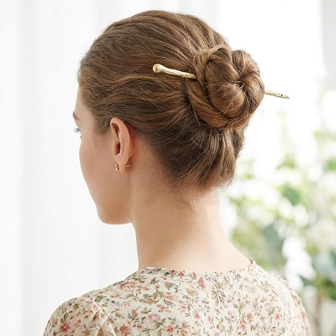 4Pcs Silver Gold Hair Chopsticks Chinese Hair Sticks for Buns Metal Chinese Hairpin Classic Hairs Accessories for Women Lady Girls Buns and Updos Suitable Fine Thick Hairs 6.9inch