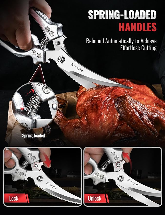 2-Piece Kitchen Scissors Set with Poultry Shears, Japanese Stainless Steel Kitchen Shear, All Purpose Scissor for Food, Chicken Bones, Dishwasher Safe