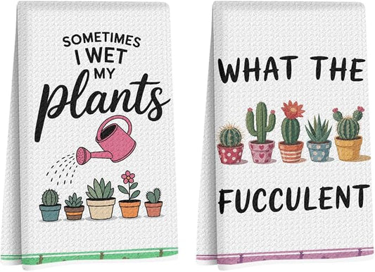 2PCS Gardening Gifts for Plant Lovers Kitchen Towel, Succulent Cactus Plant Gifts for Women Lady Mom Gardener Teacher, Kitchen Hand Towels , Waffle Weave Dish Tea Towels