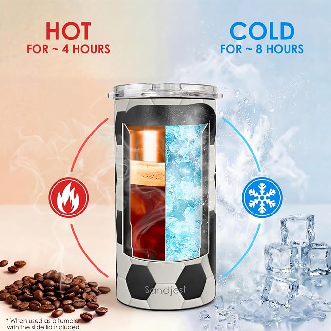 Soccer Can Cooler 12oz - Travel Mug Cups - Stainless Steel Insulated for Players Men Brother Buddy - Tumbler Cans Koozie, Sport Gift for Birthday, Christmas