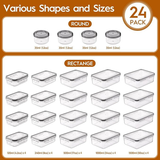 KEMETHY Large 48 Piece Food Storage Containers with Airtight Lids, BPA-free | 24 Containers & 24 Lids, Leak Proof, Meal Prep, Kitchen Storage, PVC-free Plastic, Microwave/Dishwasher Safe, Labels & Pen