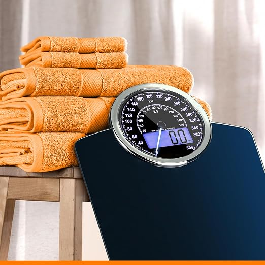 ZENO Hybrid 2-in-1 Analog & Digital Weighing Scale for Body Weight up to 400lbs - Thick Tempered Glass - Extra Large Display - Easy to Read Digital Bathroom Scale - New - Dark Blue