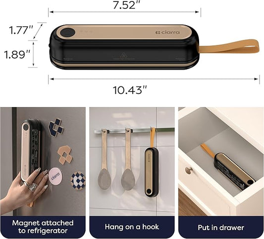 CIARRA Handheld Vacuum Sealer – Portable Food Preservation Machine with 3 Modes, Compact Automatic Sealing System for Dry & Wet Foods (Vacuum Sealer + 5 Pcs Vacuum Seal Bags)