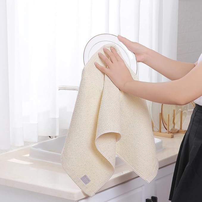 Homaxy 100% Cotton Waffle Weave Kitchen Towels, 5-Pack, Beige | 13 x 28 Inches, Ultra Soft Absorbent Dish Towels, Quick Drying Cleaning Towels