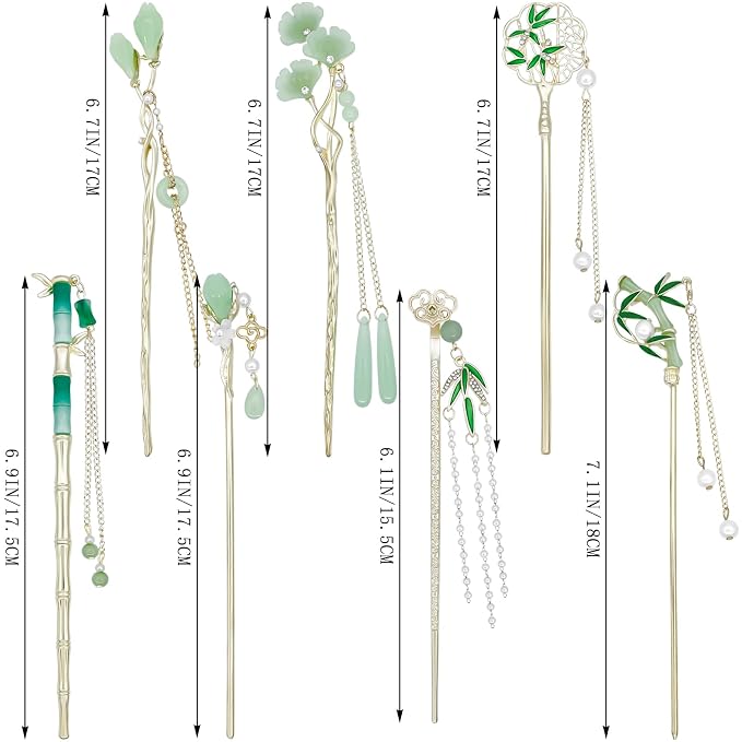 7Pcs Chinese Hair Sticks Japanese Hair Pins Vintage Asian Traditional Hanfu Hair Chopsticks with Pearl Bead Pendants Hair Bun Updo Holders Long Thick Hair Accessories for Women