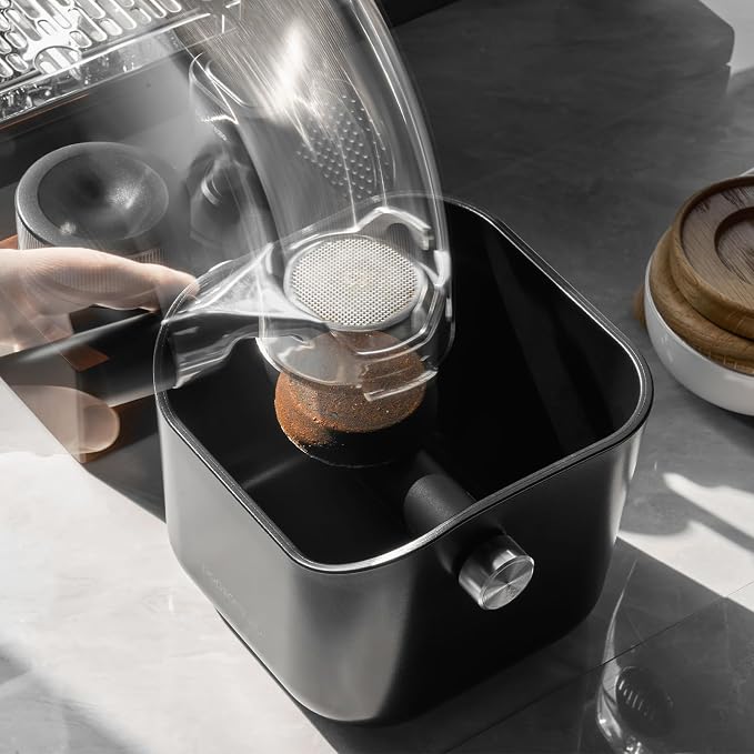 Espresso Knock Box for Coffee Grounds, 1.5L Large Capacity Coffee Knock Box with Quiet Knock Bar, Detachable & Dishwasher Safe, Non-Slip Base for Home Espresso Bar