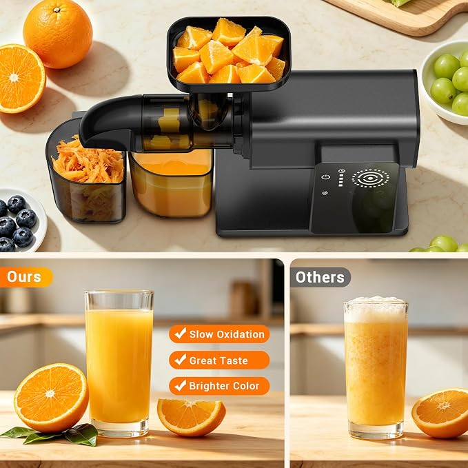 Juicer Machines with LED Smart Touch Screen, 2 Modes Slow Masticating Juicers for Kale & Celery, BPA-Free Cold Press Juicer with Reverse Function, Aluminum Alloy